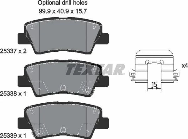 Textar Brake Pads Full Set Of 4 Rear With Accessories 2533707 - image 5