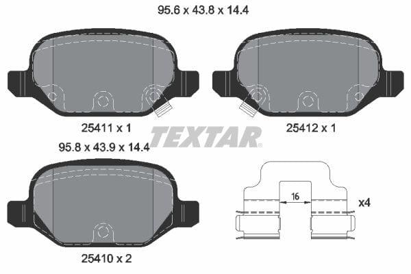 Textar Brake Pads Full Set Of 4 Rear With Accessories 2541101 - image 4