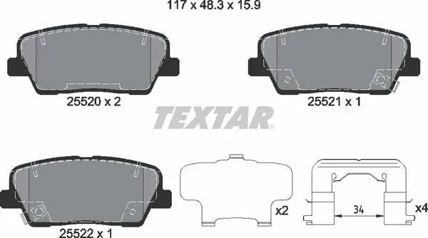Textar Brake Pads Full Set Of 4 Rear With Accessories 2552003 - image 5