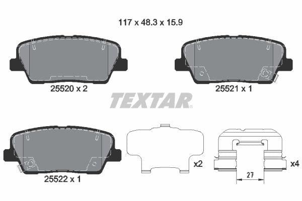 Textar Brake Pads Full Set Of 4 Rear With Accessories 2552008 - image 4
