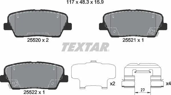 Textar Brake Pads Full Set Of 4 Rear With Accessories 2552008 - image 5