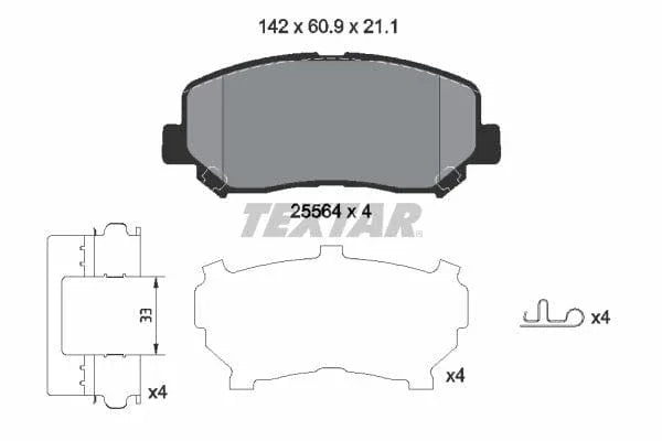 Textar Brake Pads Full Set Of 4 Front With Accessories 2556403 - image 4