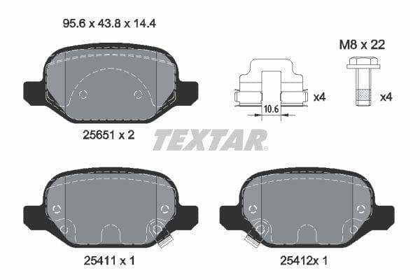 Textar Brake Pads Full Set Of 4 Rear With Brake Caliper Screws With Accessories 2565101 - image 4