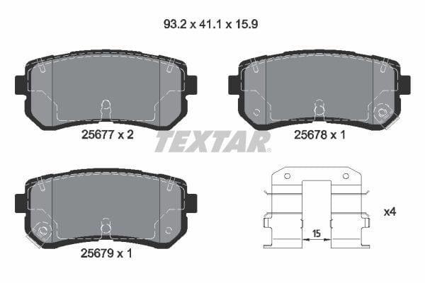 Textar Brake Pads Full Set Of 4 Rear With Accessories 2567701 - image 4