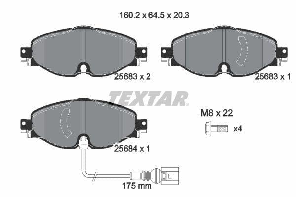 Textar Brake Pads Full Set Of 4 Front With Brake Caliper Screws 2568301 - OEM Quality Replacement - image 4
