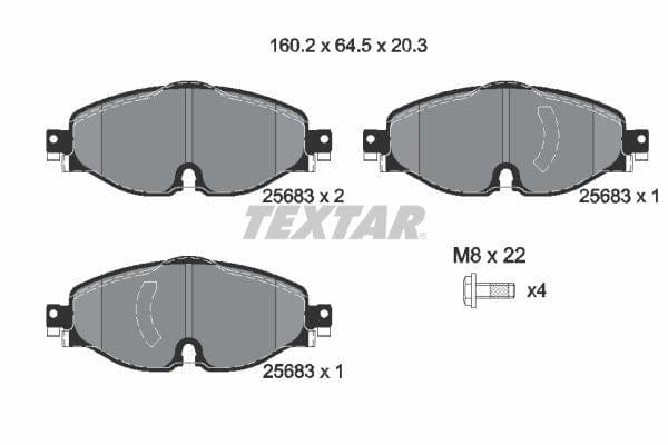 Textar Brake Pads Full Set Of 4 Front With Brake Caliper Screws 2568303 - image 4