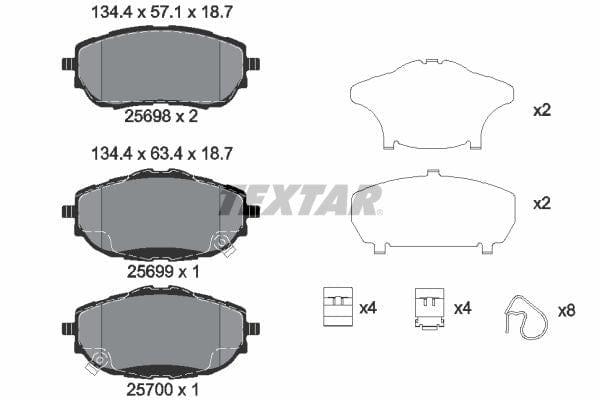Textar Brake Pads Full Set Of 4 Front With Accessories 2569801 - image 4