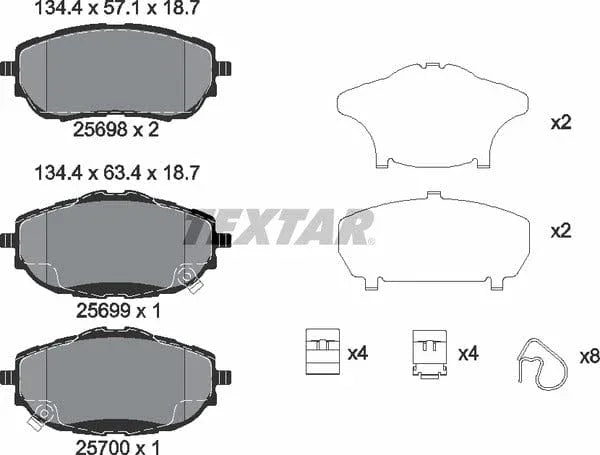 Textar Brake Pads Full Set Of 4 Front With Accessories 2569801 - image 5