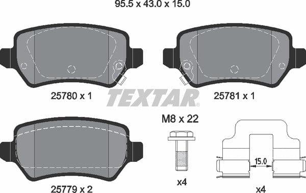 Textar Brake Pads Full Set Of 4 Rear With Bolts Screws With Accessories 2578001 - image 5