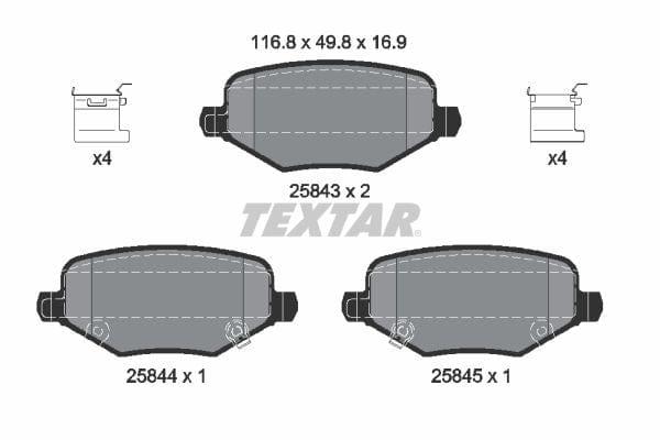 Textar Brake Pads Full Set Of 4 Rear With Accessories 2584301 - image 4