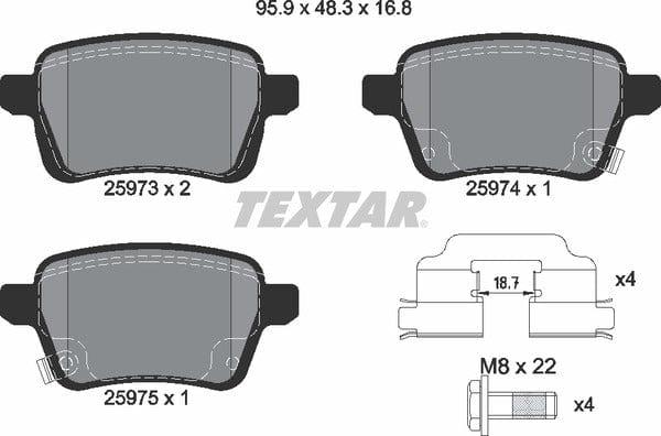 Textar Brake Pads Full Set Of 4 Rear With Brake Caliper Screws With Accessories 2597301 - image 5