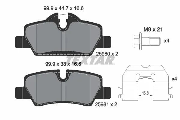 Textar Brake Pads Full Set Of 4 Rear With Brake Caliper Screws With Accessories 2598001 - image 4