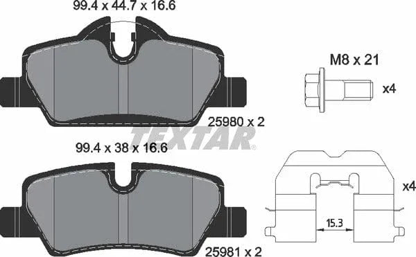 Textar Brake Pads Full Set Of 4 Rear With Brake Caliper Screws With Accessories 2598001 - image 5