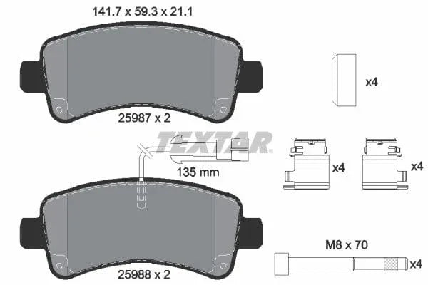 Textar Brake Pads Full Set Of 4 Rear With Brake Caliper Screws With Accessories 2598701 - image 4