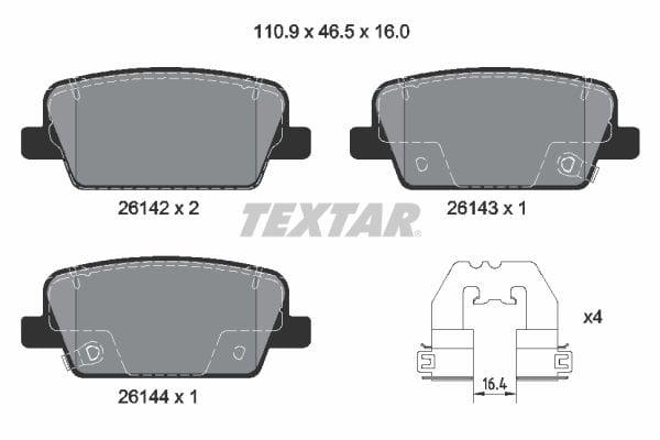 Textar Brake Pads Full Set Of 4 Rear With Accessories 2614201 - image 4