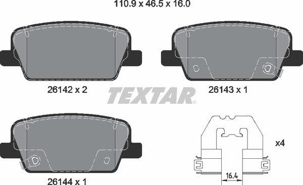 Textar Brake Pads Full Set Of 4 Rear With Accessories 2614201 - image 5