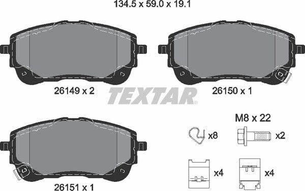 Textar Brake Pads Full Set Of 4 Front With Brake Caliper Screws With Accessories 2614901 - image 5
