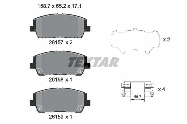 Textar Brake Pads Full Set Of 4 Front With Accessories 2615701 - image 4