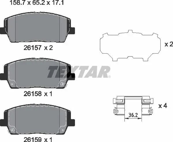 Textar Brake Pads Full Set Of 4 Front With Accessories 2615701 - image 5