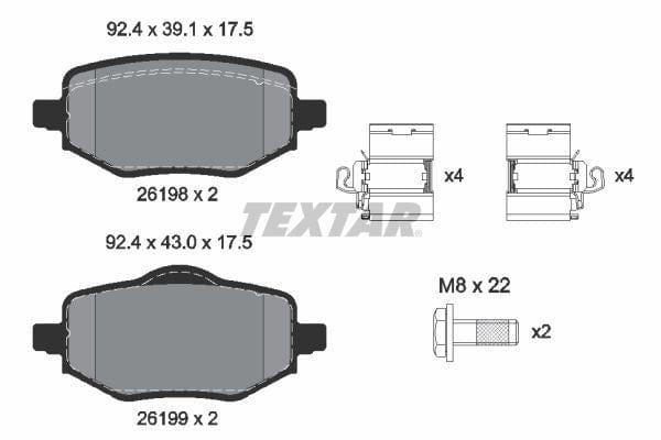 Textar Brake Pads Full Set Of 4 Rear With Brake Caliper Screws With Accessories 2619801 - image 4