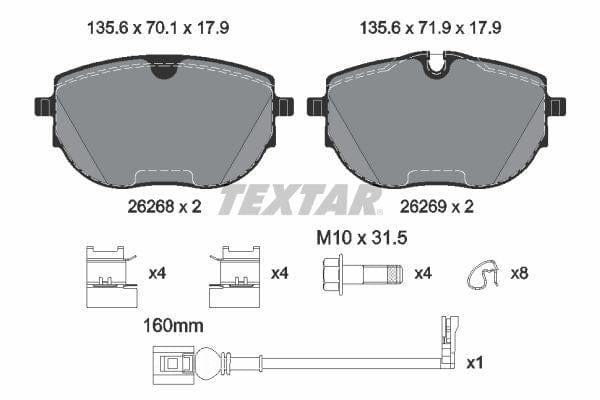 Textar Brake Pads Full Set Of 4 Front With Accessories 2626801 - image 4