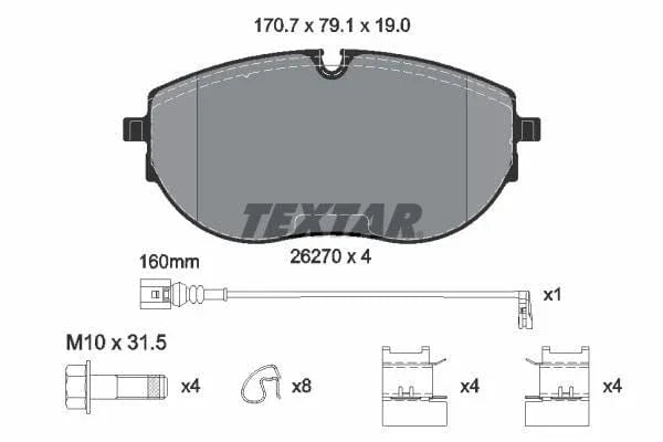 Textar Brake Pads Full Set Of 4 Front With Brake Caliper Screws With Accessories 2627001 - image 4