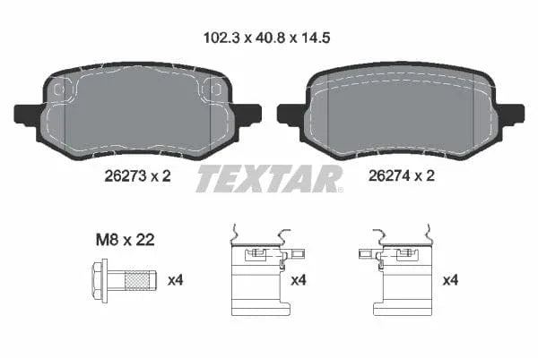 Textar Brake Pads Full Set Of 4 Rear With Brake Caliper Screws With Accessories 2627301 - image 4