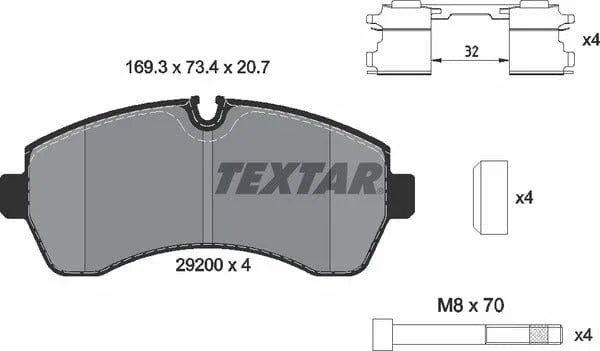 Textar Brake Pads Full Set Of 4 Front With Brake Caliper Screws With Accessories 2920002 - image 5