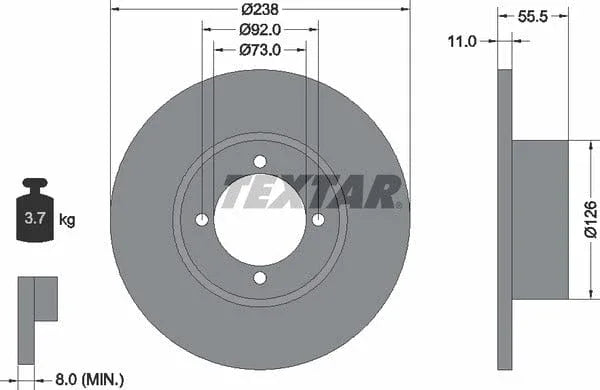 Textar Front Brake Disc Solid 92005400 238mm - image 4