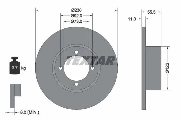 Textar Front Brake Disc Solid 92005400 238mm - image 3