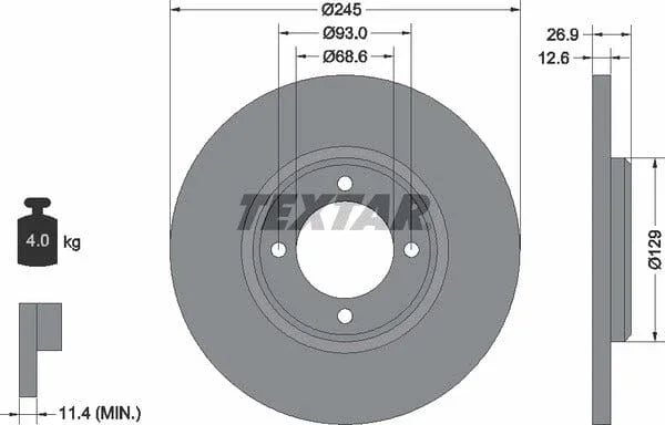 Textar Front Brake Disc Solid 92008200 245mm - image 4