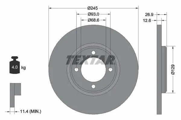 Textar Front Brake Disc Solid 92008200 245mm - image 3