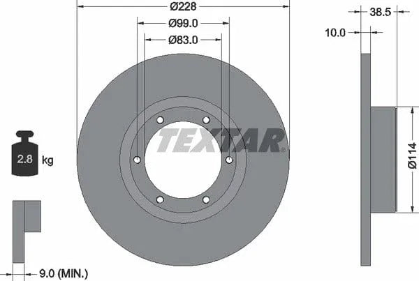 Textar Front Brake Disc Solid 92009200 228mm - image 4