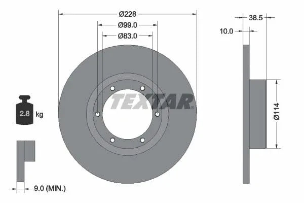 Textar Front Brake Disc Solid 92009200 228mm - image 3