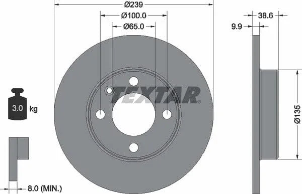 Textar Front Coated Brake Disc Pro Solid 92009303 239mm - image 4