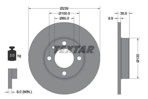 Textar Front Coated Brake Disc Pro Solid 92009303 239mm - image 3