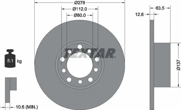 Textar Front Brake Disc Solid 92009500 278mm - image 4