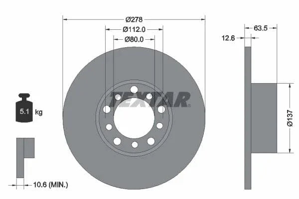Textar Front Brake Disc Solid 92009500 278mm - image 3