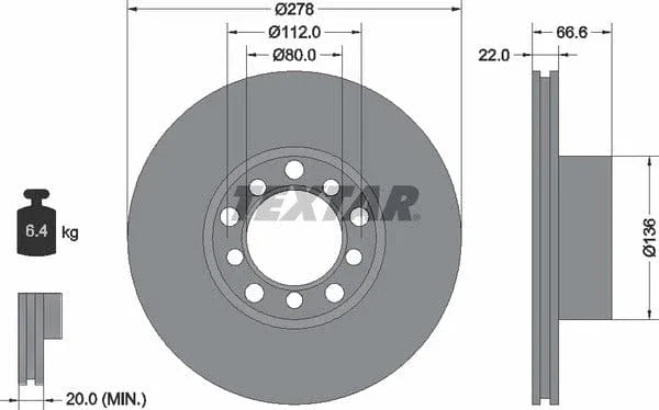 Textar Front Brake Disc Vented 92009800 278mm - image 4