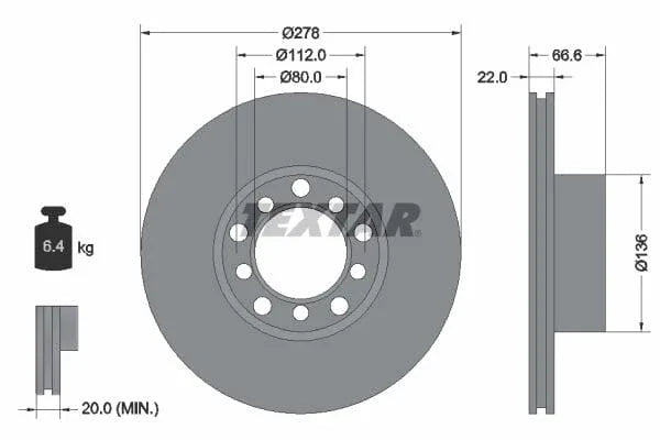 Textar Front Brake Disc Vented 92009800 278mm - image 3