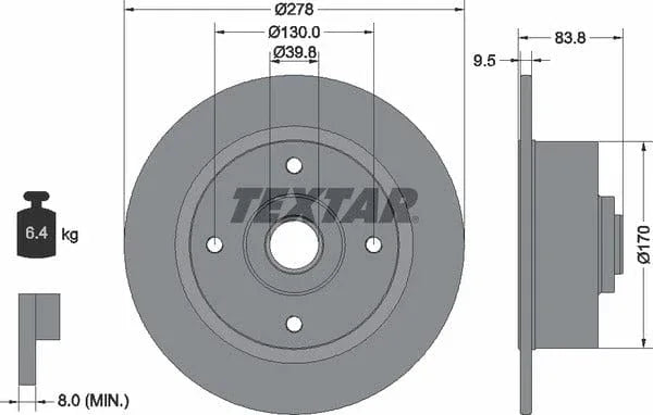 Textar Front Brake Disc Solid 92010300 278mm - image 4