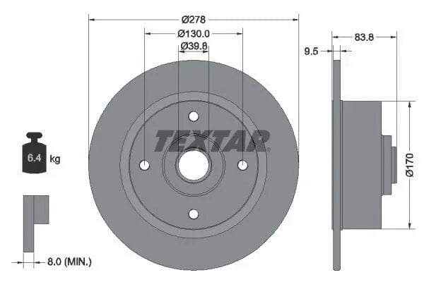 Textar Front Brake Disc Solid 92010300 278mm - image 3