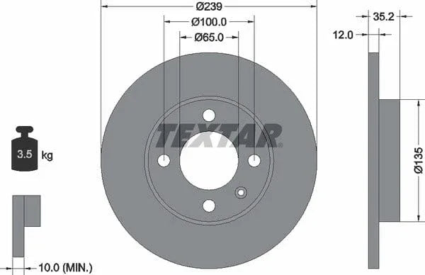 Textar Front Coated Brake Disc Pro Solid 92010603 239mm - image 4