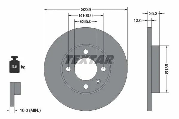 Textar Front Coated Brake Disc Pro Solid 92010603 239mm - image 3