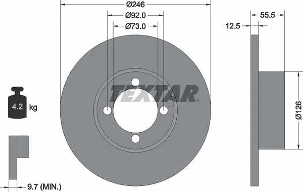 Textar Front Brake Disc Solid 92010700 246mm - image 4