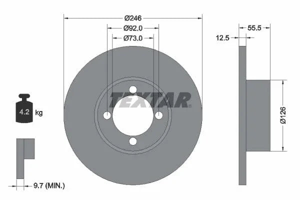 Textar Front Brake Disc Solid 92010700 246mm - image 3