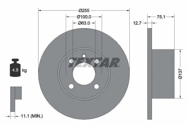 Textar Front Brake Disc Solid 92011600 255mm - image 3