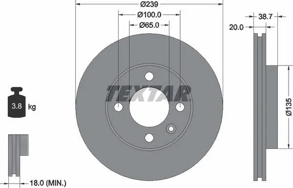 Textar Front Coated Brake Disc Pro Vented 92012103 239mm - image 4