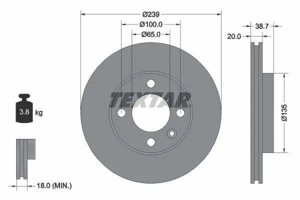 Textar Front Coated Brake Disc Pro Vented 92012103 239mm - image 3