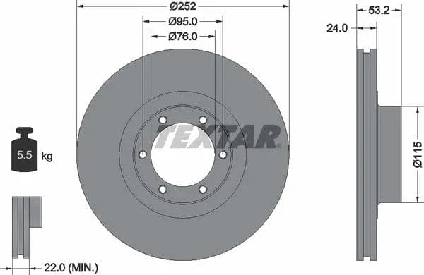 Textar Front Coated Brake Disc Pro Vented 92017203 252mm - image 4